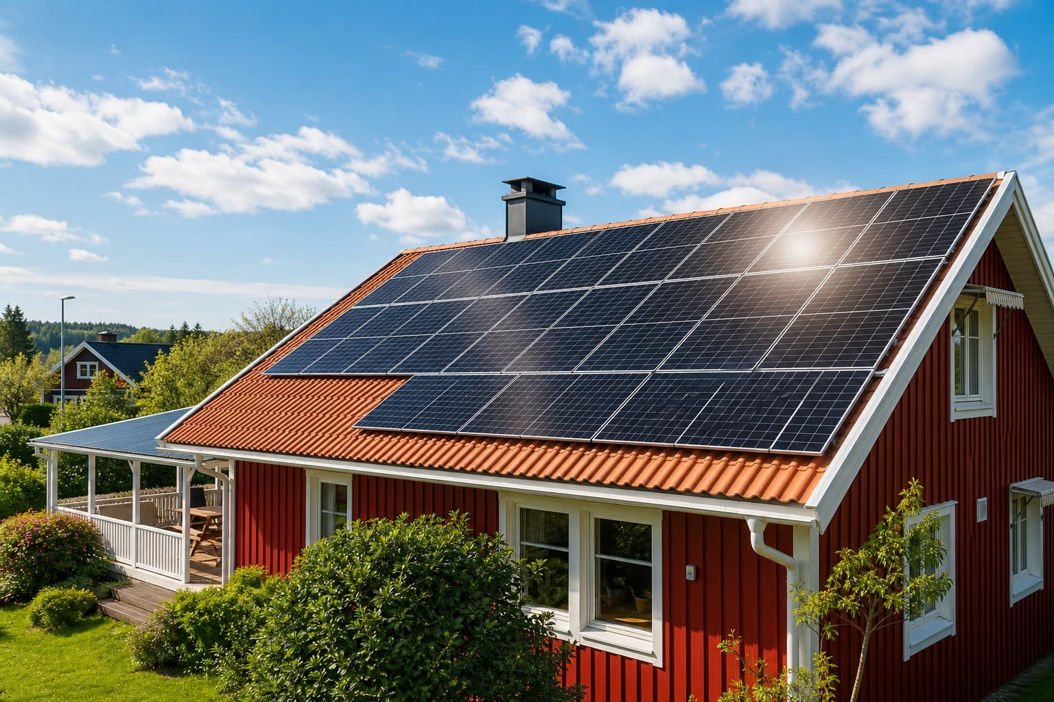 Solceller installerade på ett svenskt villatak